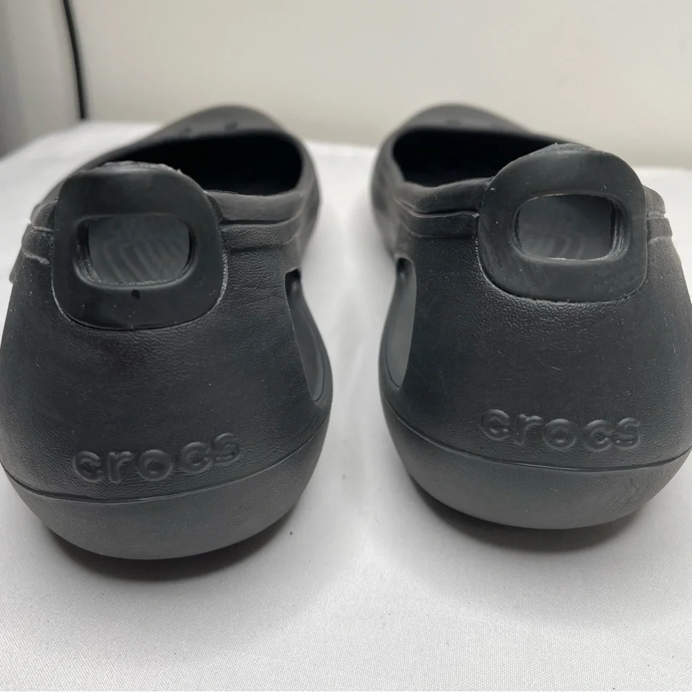 Crocs Black Rubber Slip On Ballet Flat Slip Resistant Safety Work Women Shoes 9